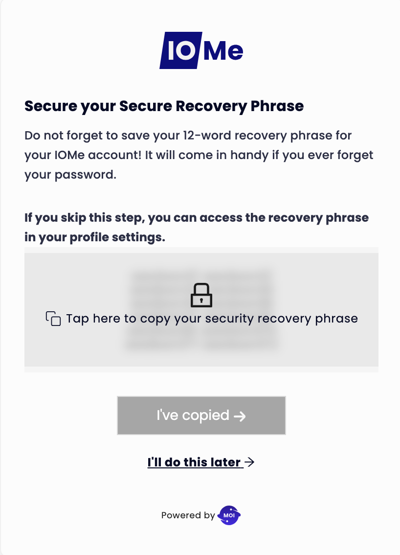 Secret Recovery Backup